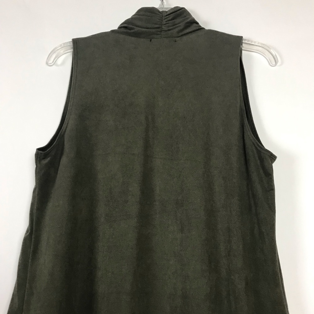 AB Studio Faux Suede Open Front Olive Vest - Picture 3 of 9